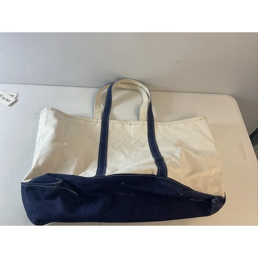 Vintage LL Bean‎ Blue And White Canvas Boat & Tote XL Size Sturdy Made in USA